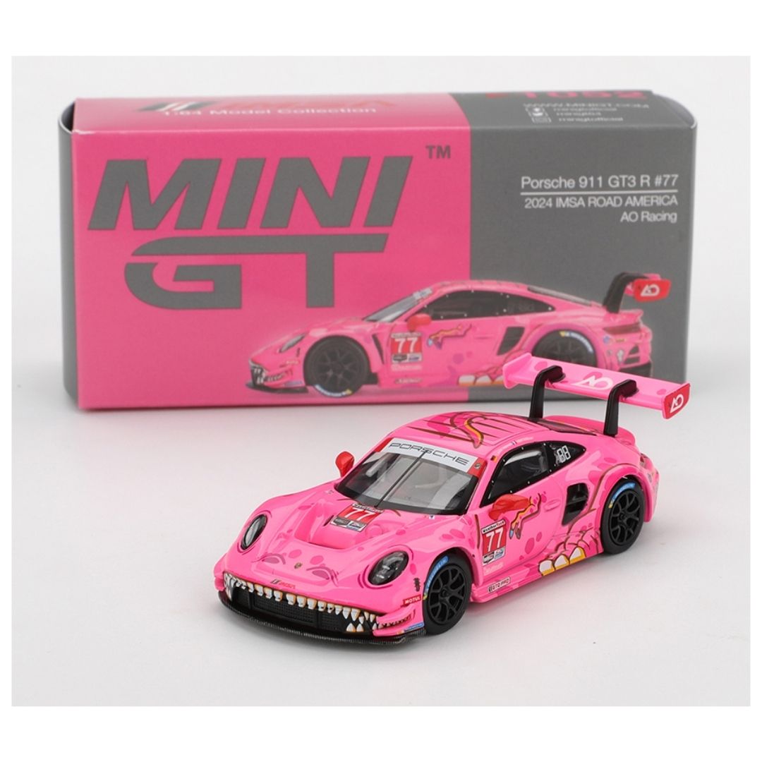 MINI GT 1052 ポルシェ911 GT3 Rピンク ミニカー 2台セット Mini GT #1052: Porsche 911 GT3 R #77 AO Racing 2024 IMSA Road