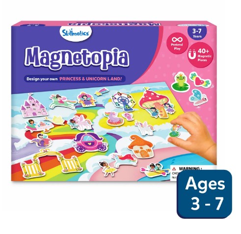 Skillmatics Magnetopia - Princess & Unicorn Land, Magnetic Playset for Kids, 40+ Reusable Magnets, Creative Thinking Toy, Preschool Learning Game, Gift for Girls & Toddlers Ages 3, 4, 5, 6, 7