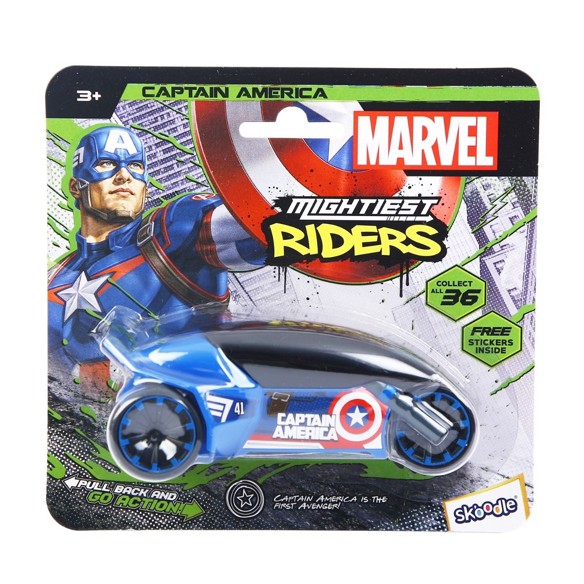 Skoodle Marvel PullBack Rider Bike Captain America Krazy Caterpillar