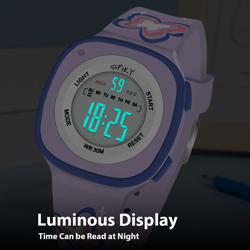 Spiky Rectangle Multi Functional Sports Digital Watch Unique Design Pattern Strap – Purple