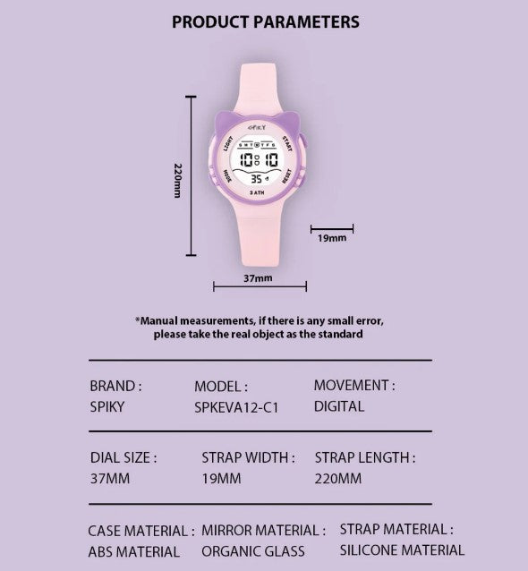 Spiky Round Cat Shaped Sports Digital Watch - Pink