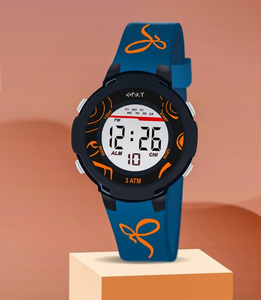 Spiky Sports Printed Strap Digital Watch - Black