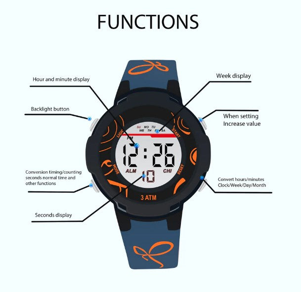 Spiky Sports Printed Strap Digital Watch - Black