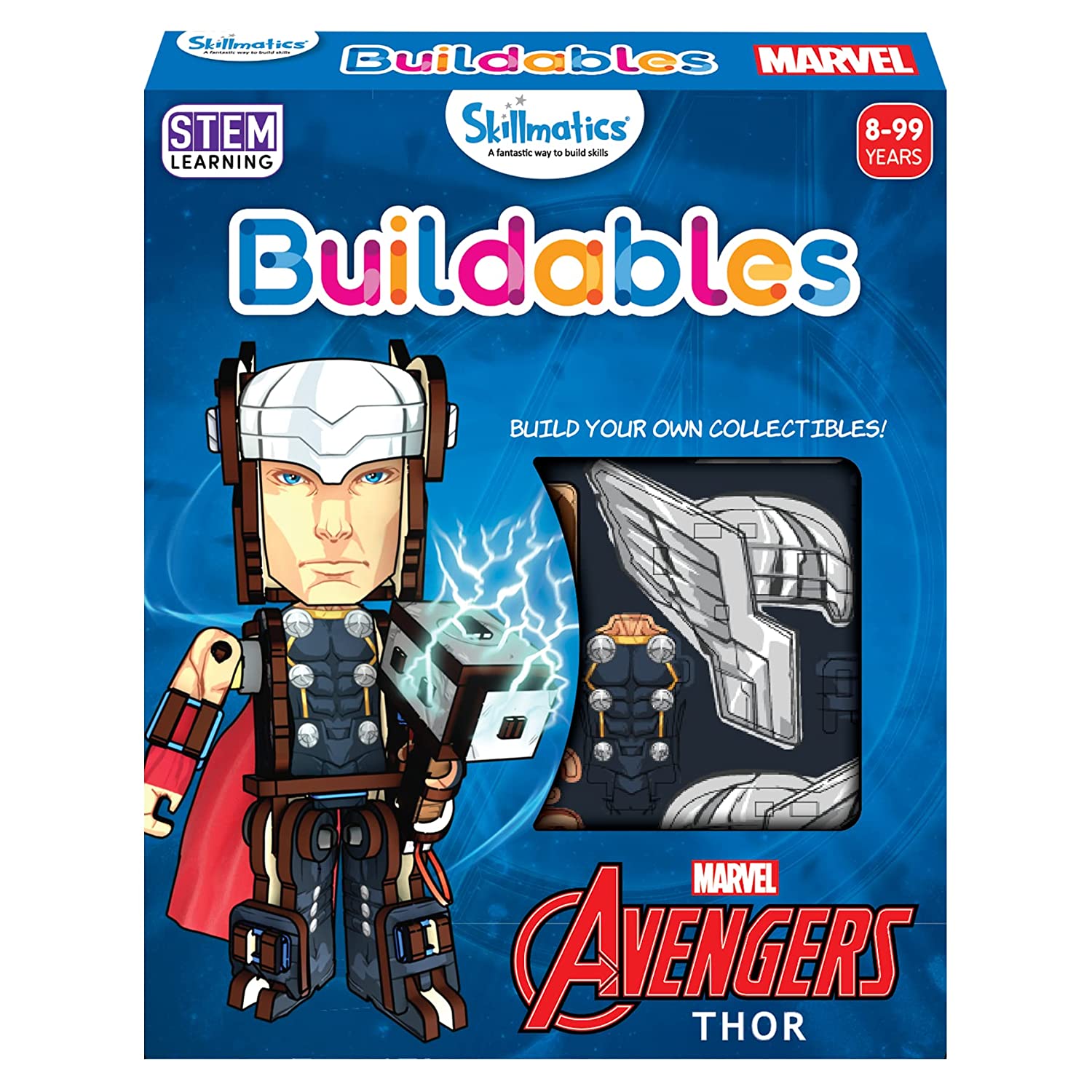 Skillmatics Kid Marvel Stem Building Blocks Toy - Buildables Thor, Gifts for Ages 8 & Up, DIY Action Toy Figures & Collectibles,Multicolor, Pack of 55