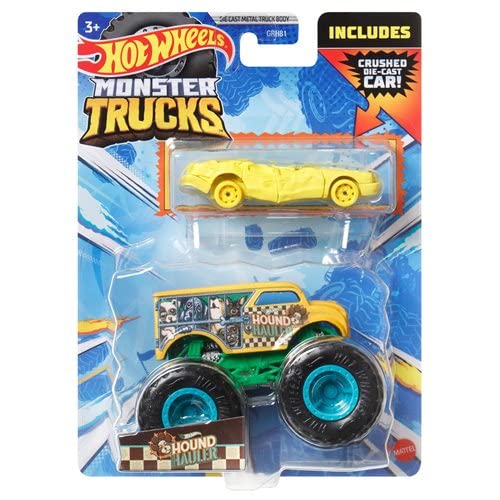 Monster Trucks Hound Hauler with Crushed Car - 1:64 | Hot Wheels