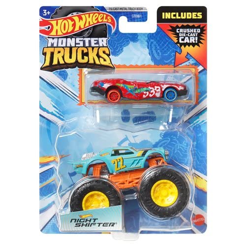 Monster Trucks Night Shifter with Crushed Die Cast Car - 1:64 | Hot Wheels