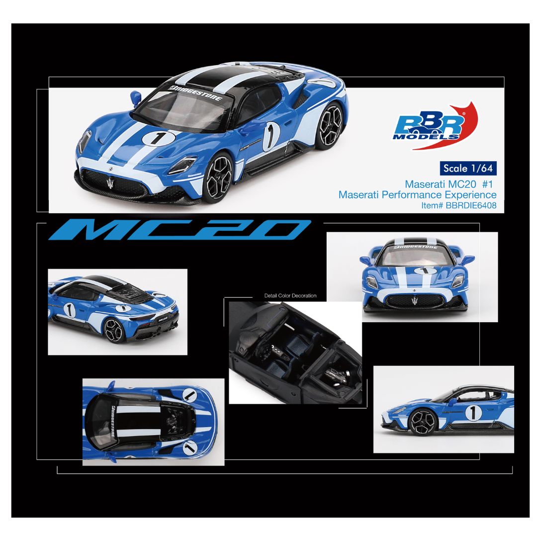 BBR Model #6408: Maserati MC20 1 Maserati Performance Experience Blue 1:64