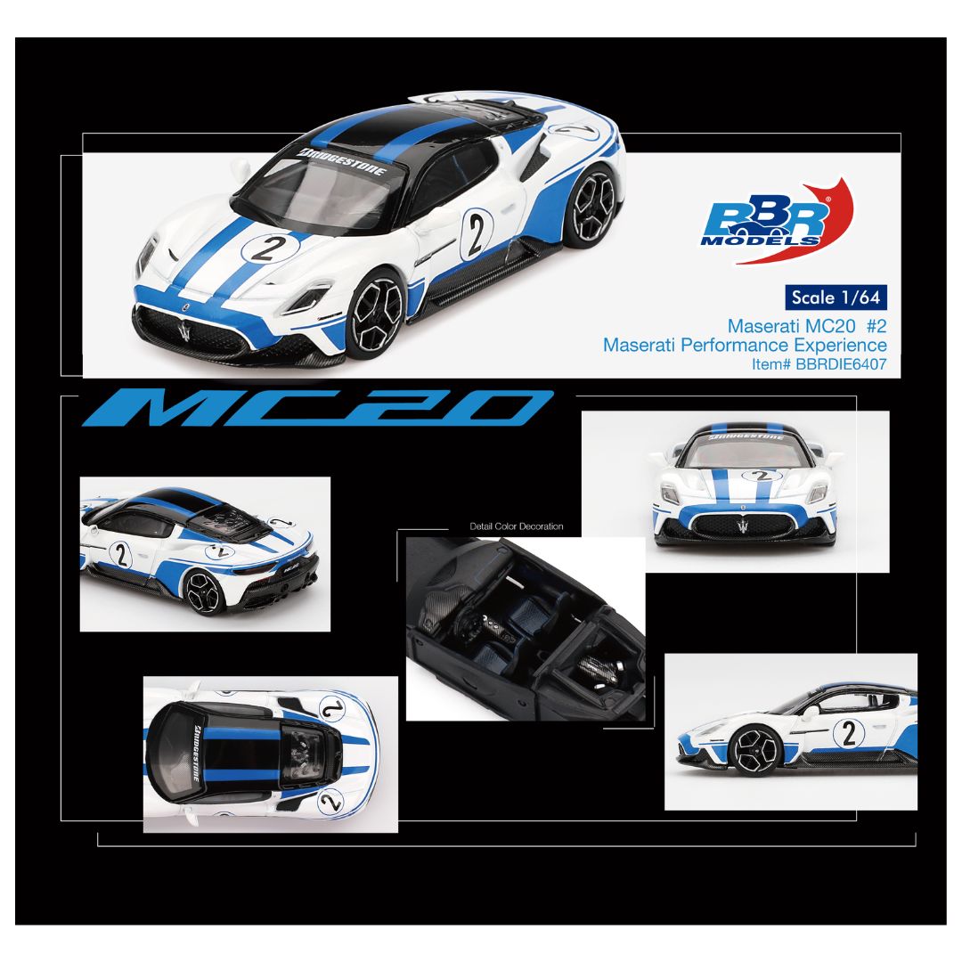BBR Model #6407: Maserati MC20 2 Maserati Performance Experience White 1:64