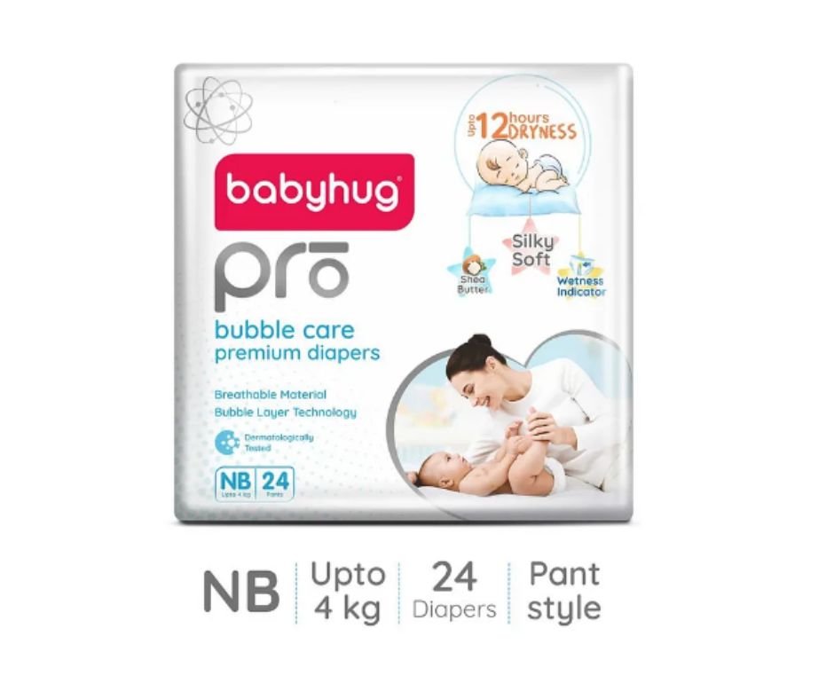 Babyhug Pro Bubble Care Premium Pant Style Diapers New Born (NB) Size - 24 Pieces