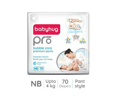 Babyhug Pro Bubble Care Premium Pant Style Diaper New Born (NB) Size - 70 Pieces