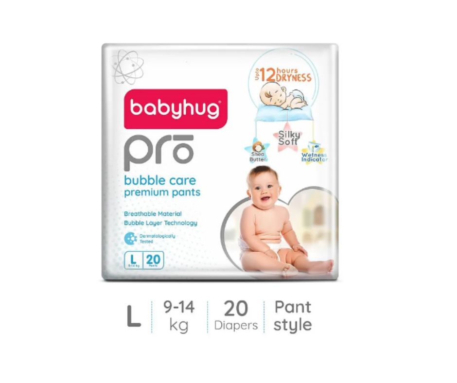 Babyhug Pro Bubble Care Premium Pant Style Diapers Large (L) Size - 20 Pieces