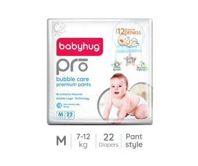 Babyhug Pro Bubble Care Premium Pant Style Diapers Medium (M) Size - 22 Pieces