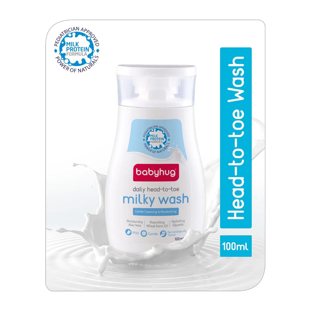 Babyhug Milk Protein Formula Daily Head To Toe Milky Wash No Tear Formula For Newborn Baby 2 In 1 Shampoo & Body Wash - 100 ml