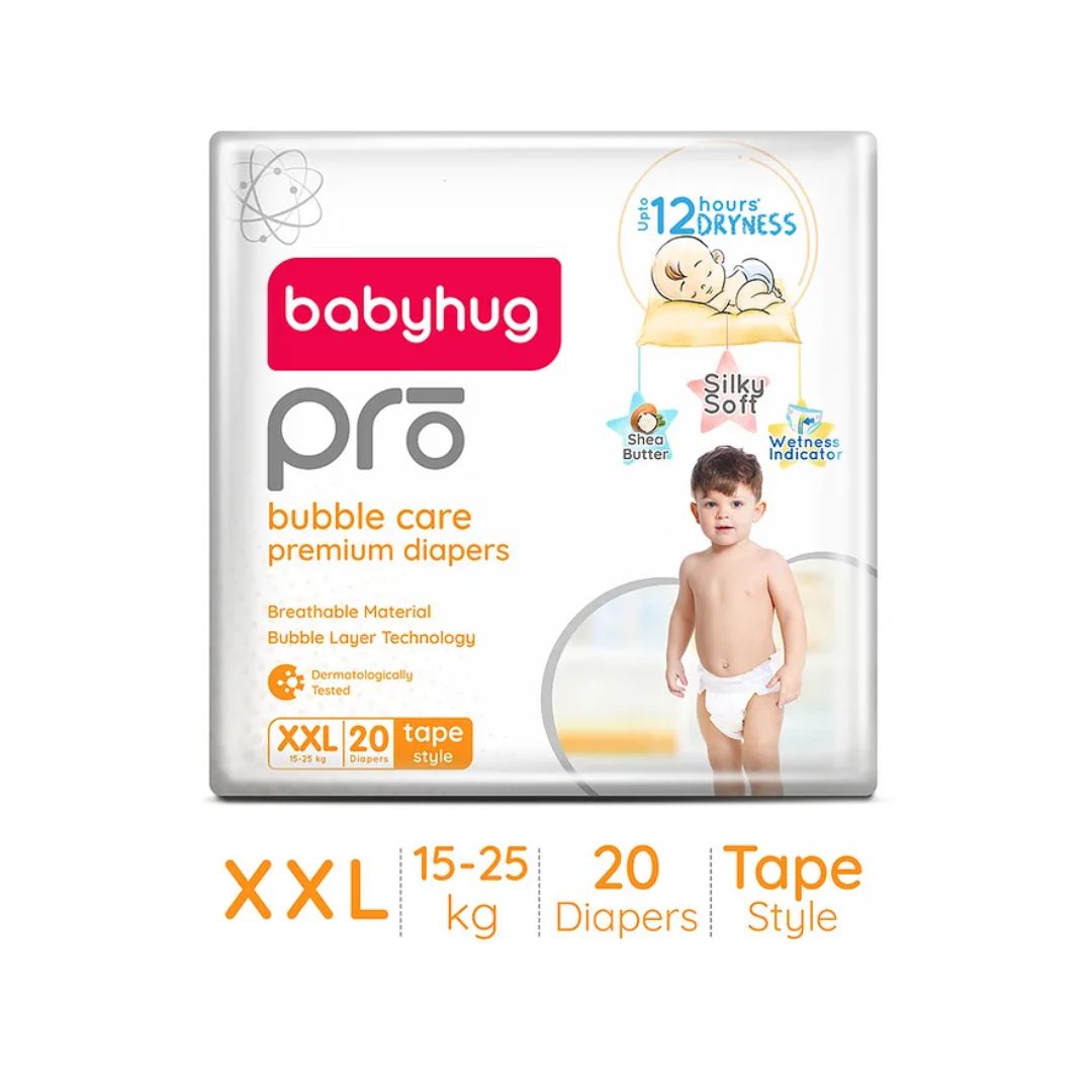 Babyhug Pro Bubble Care Premium Tape Style Diaper Double Extra Large (XXL) Size - 20 Pieces