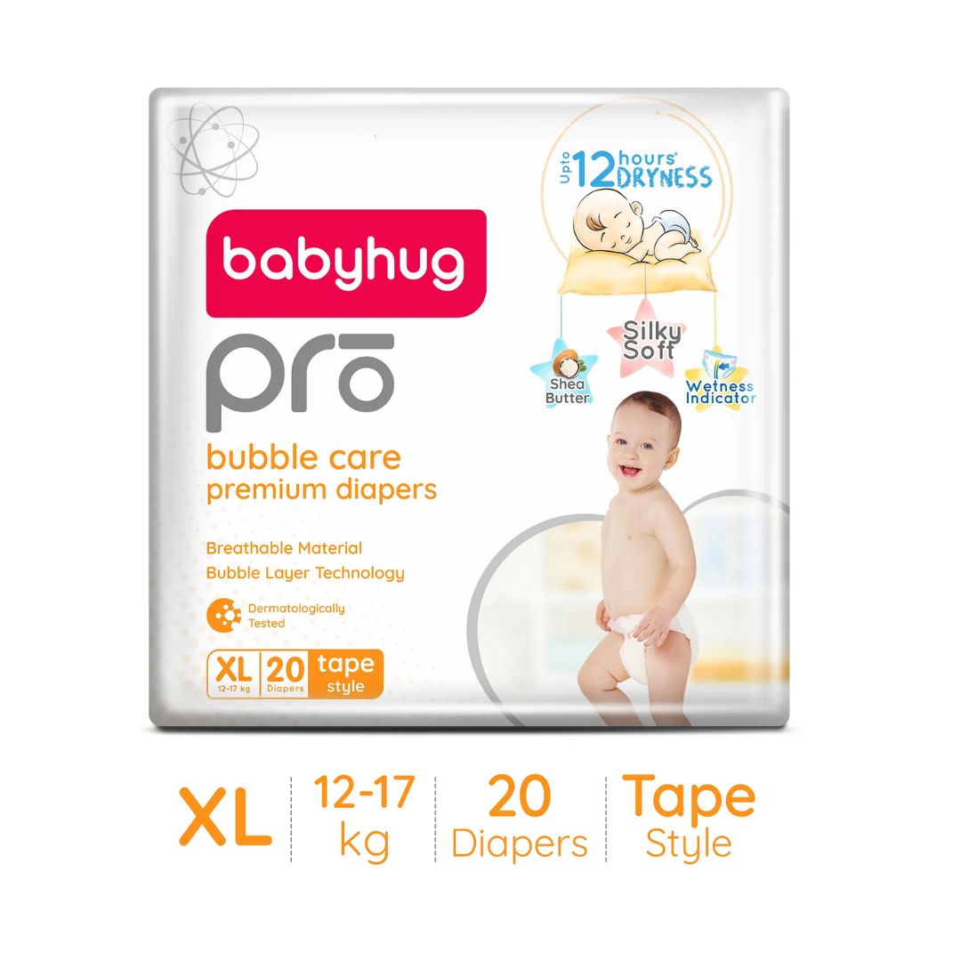 Babyhug Pro Bubble Care Premium Tape Style Diaper Extra Large (XL) Size - 20 Pieces