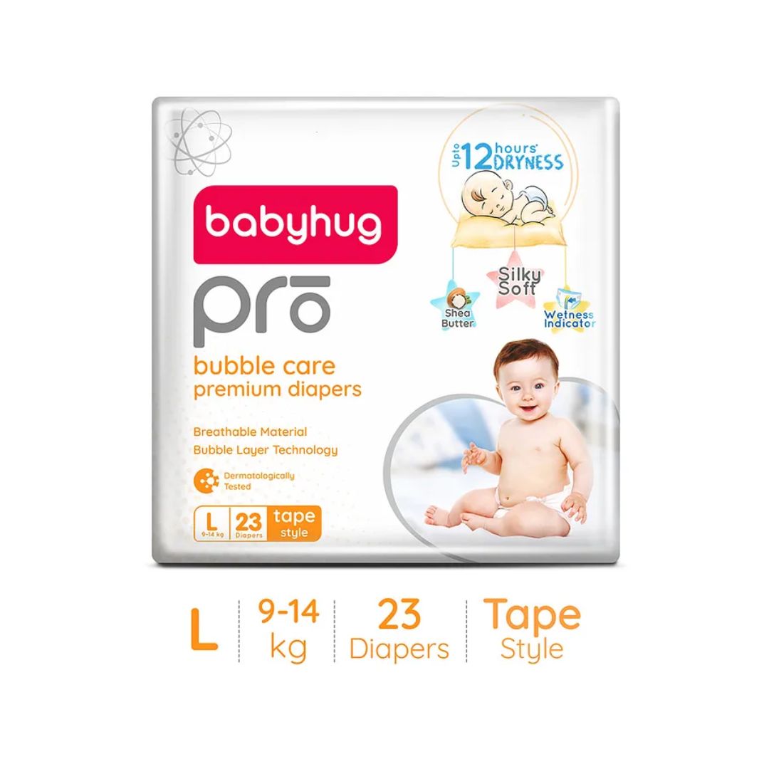 Babyhug Pro Bubble Care Premium Tape Style Diaper Large (L) Size - 23 Pieces