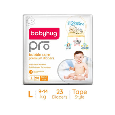 Babyhug Pro Bubble Care Premium Tape Style Diaper Large (L) Size - 23 Pieces