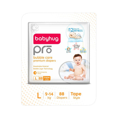 Babyhug: Pro Bubble Care Premium Tape Style Diaper Large (L) Size - 88 Pieces