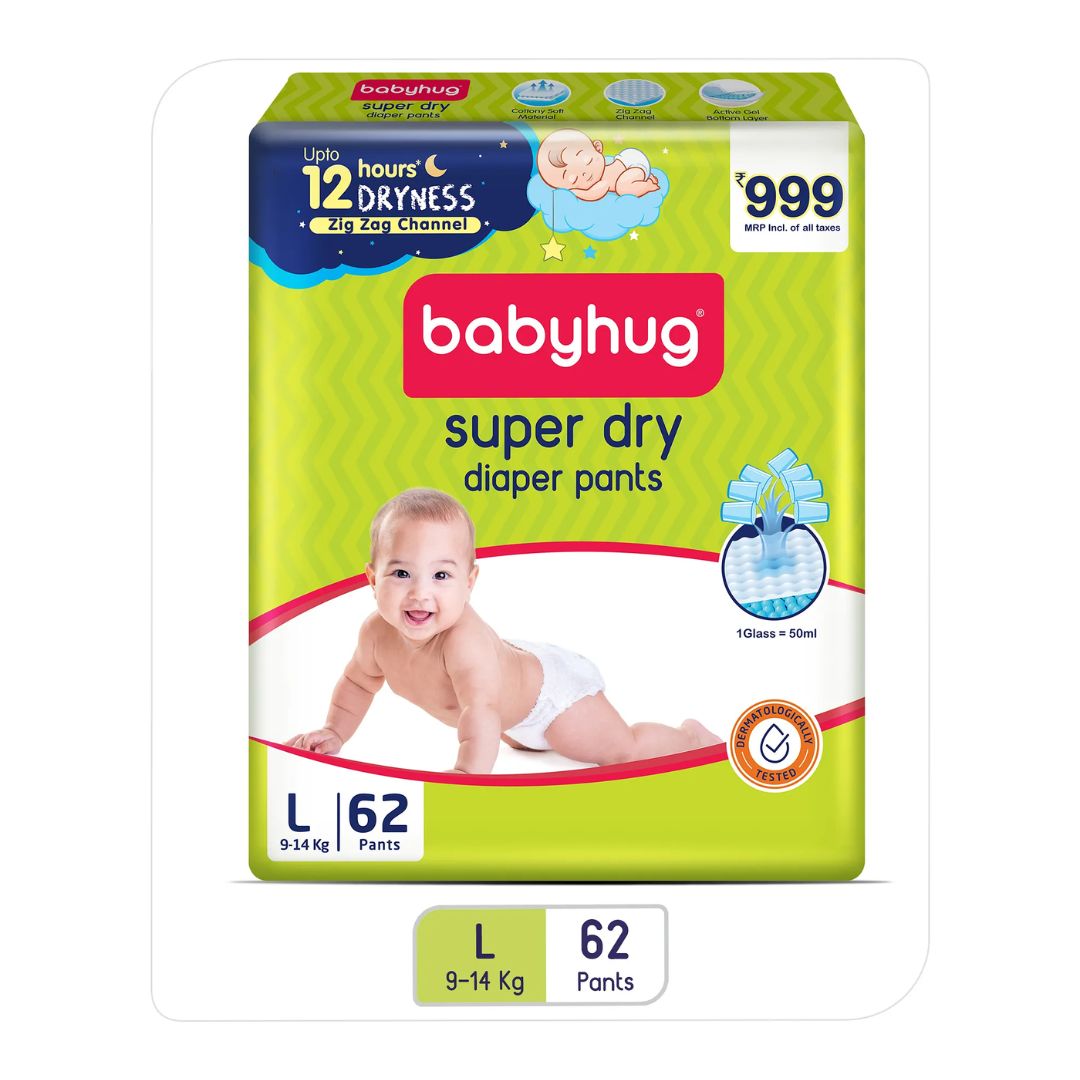 Babyhug Super Dry Pant Style Diaper Large L Size - 62 Pieces