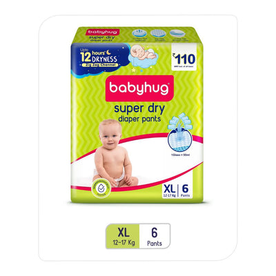 Babyhug Super Dry Pant Style Diaper Extra Large (XL) Size `- 6 Pieces