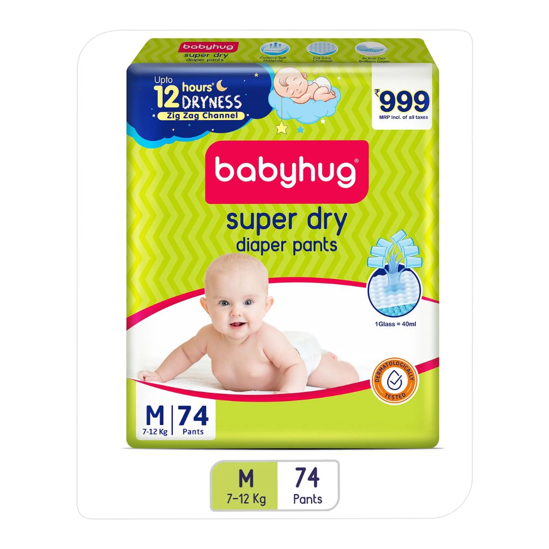 Babyhug Super Dry Pant Style Diaper Medium (M) Size - 74 Pieces