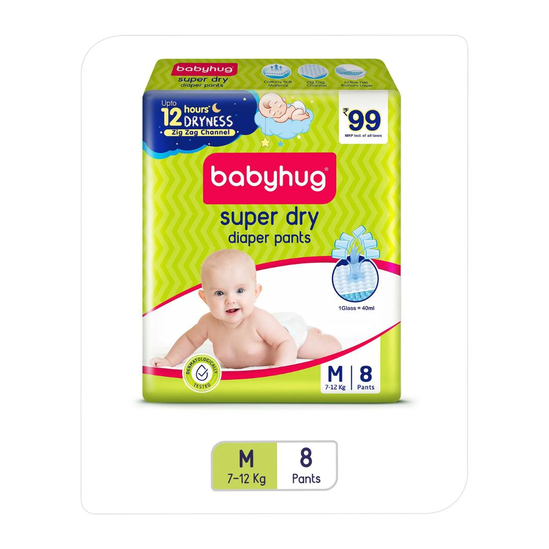 Babyhug Super Dry Pant Style Diaper Medium (M) Size `- 8 Pieces