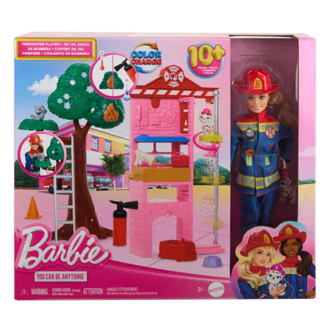 Barbie Firefighter Playset With Blonde Fashion Doll, Fire Station