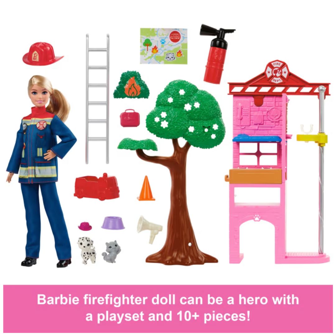 Barbie Firefighter Playset With Blonde Fashion Doll, Fire Station