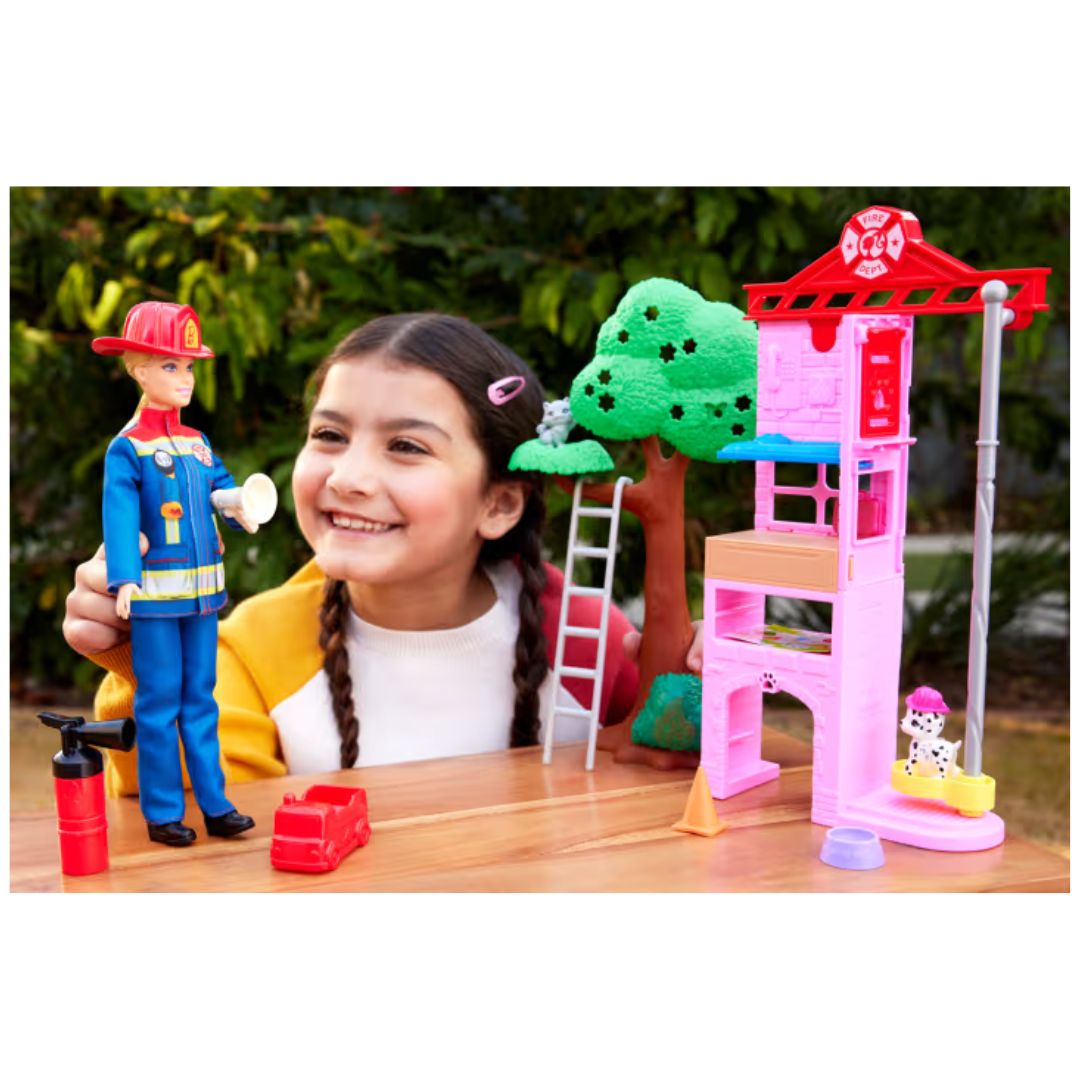 Barbie Firefighter Playset With Blonde Fashion Doll, Fire Station