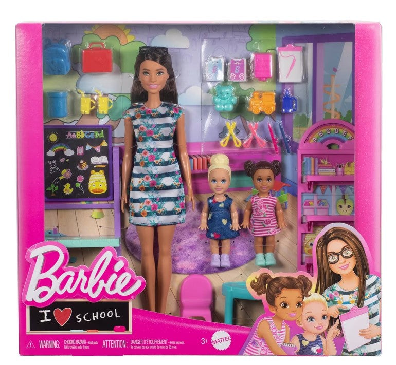 Barbie I Love School Dolls & Accessories, Classroom Playset with Fashion Doll