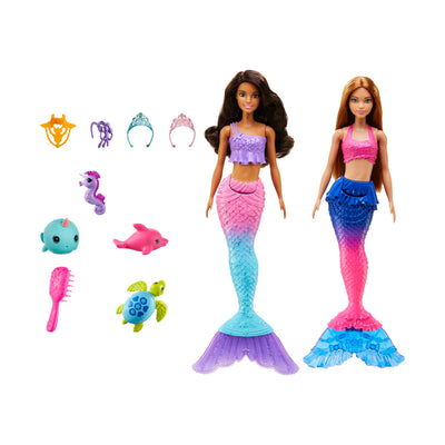 Barbie Mermaid Set With 2 Brunette Dolls 4 Sea Pet Toys & Accessories
