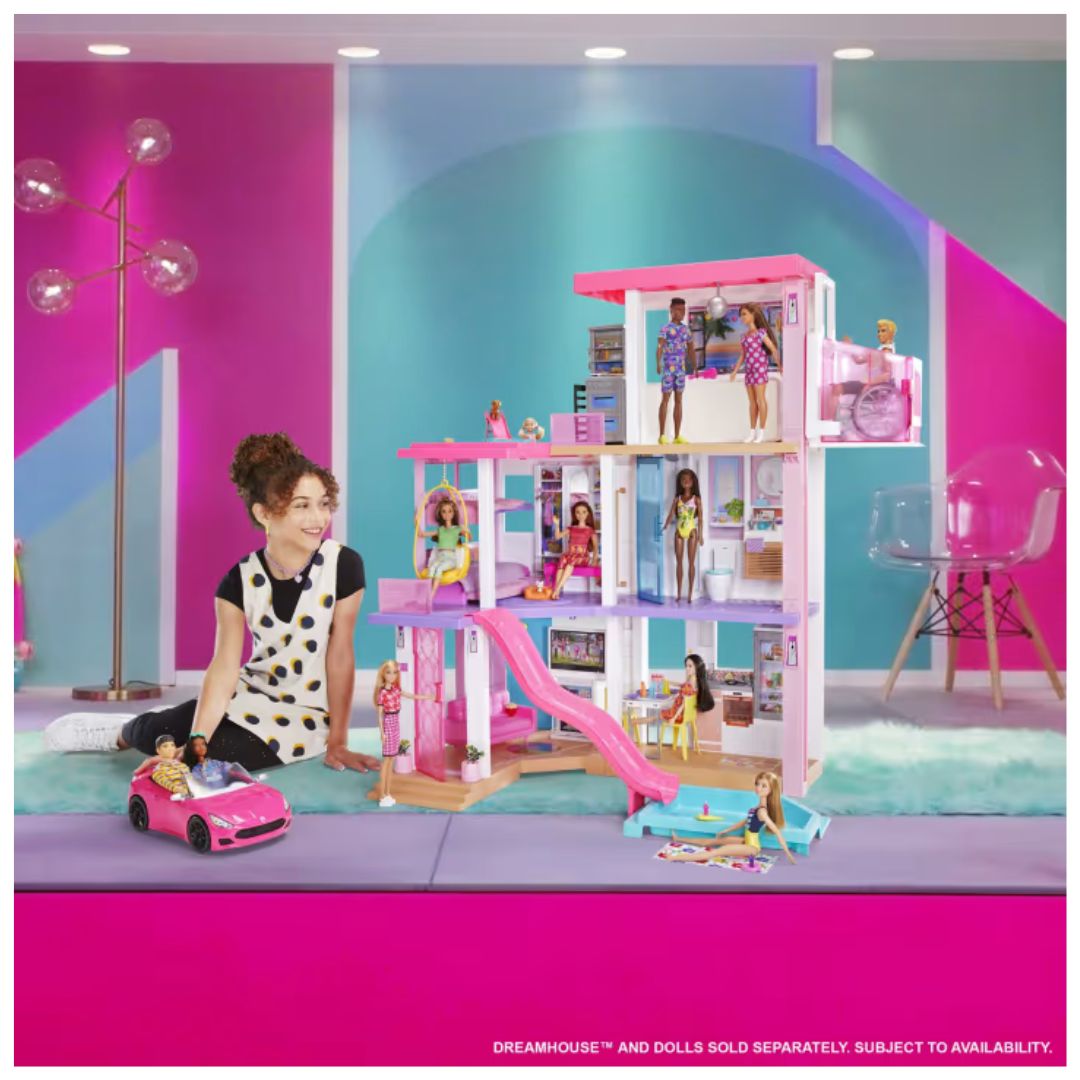 Barbie Pink Convertible 2-Seater Vehicle With Rolling Wheels