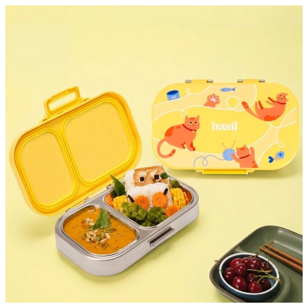 Basil: Bento Ace - 2 Compartment Stainless Steel Lunchbox with Plastic Lid - Kitty Party