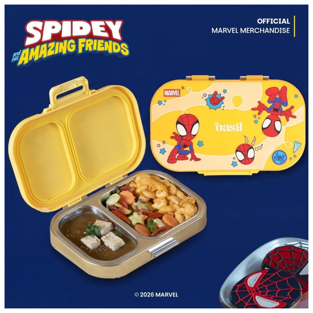 Basil: Bento Ace - 2 Compartment Stainless Steel Lunchbox with Plastic Lid - Little Websters