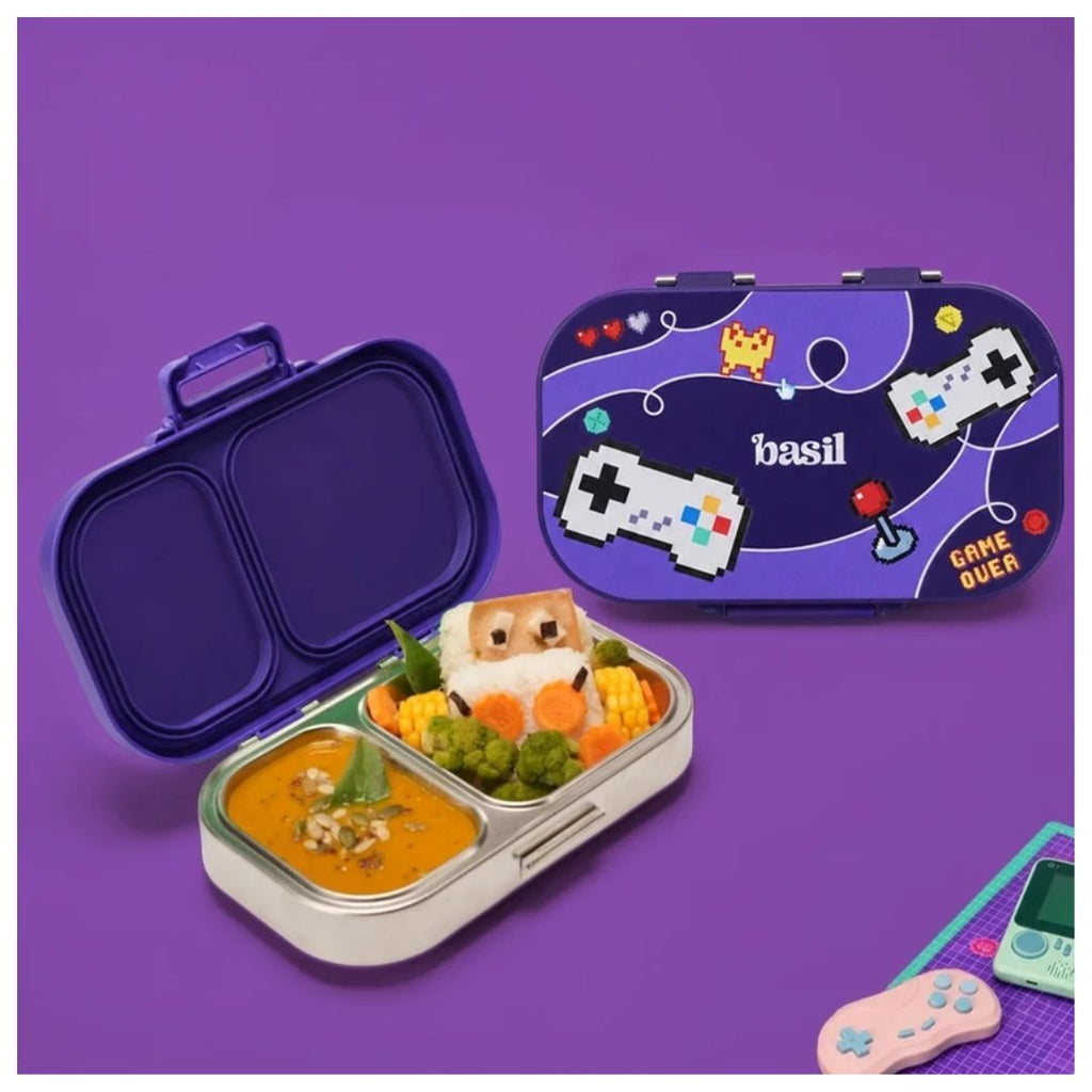 Basil: Bento Ace - 2 Compartment Stainless Steel Lunchbox with Plastic Lid - Pixel Rush
