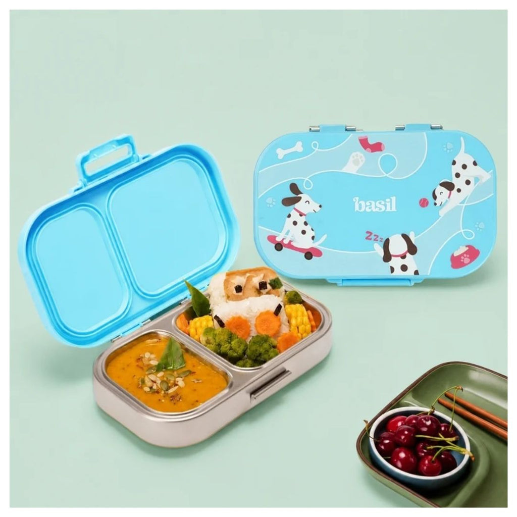 Basil: Bento Ace - 2 Compartment Stainless Steel Lunchbox with Plastic Lid - Wiggly Woof