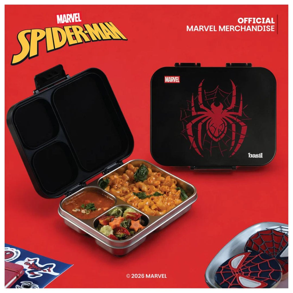 Basil: Bento Ace - 3 Compartment Stainless Steel Lunchbox with Plastic Lid - Phantom Web
