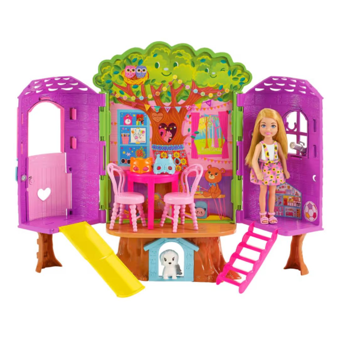 Chelsea Barbie Doll And Treehouse Playset With Pet Puppy