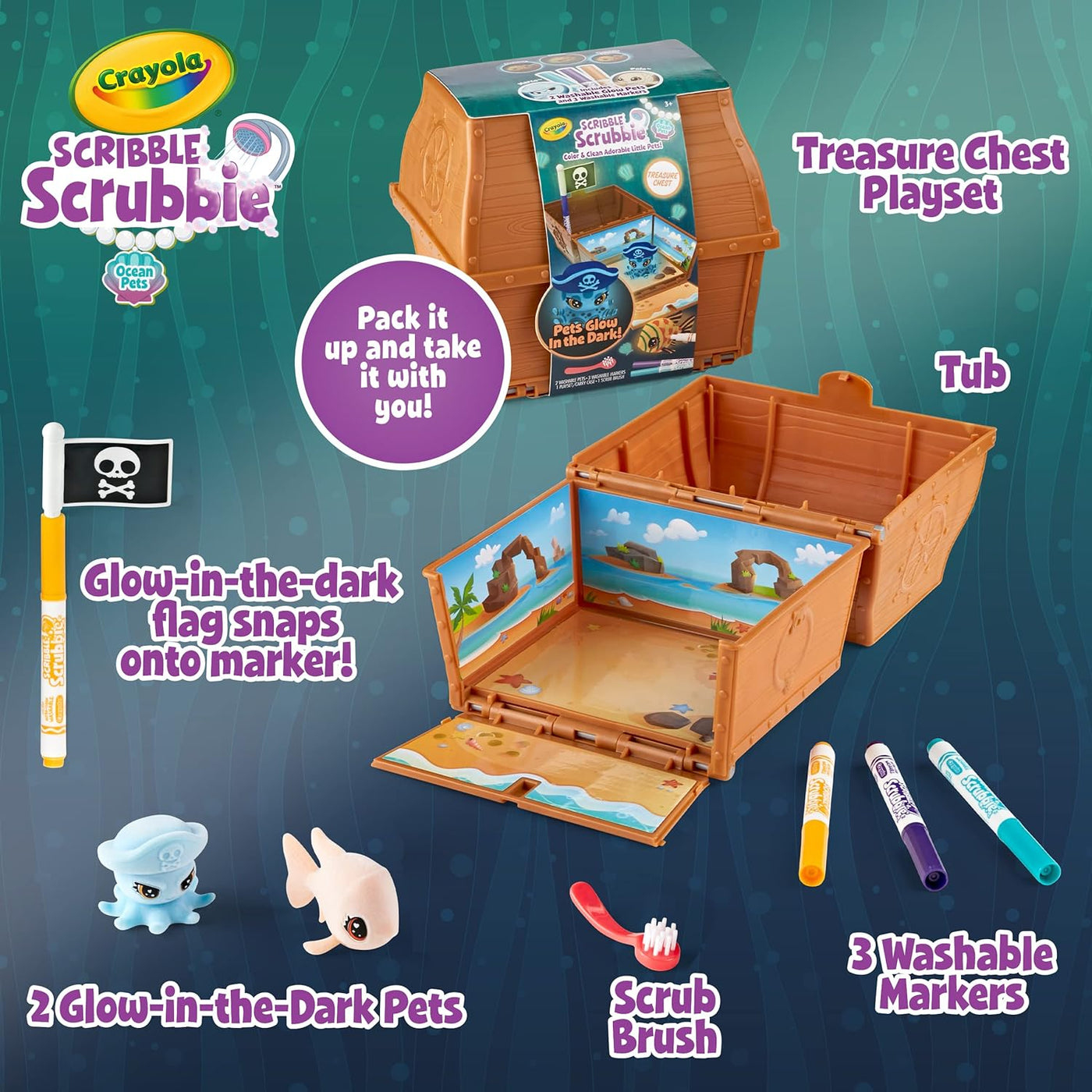 Scribble Scrubbie Pets Glow Ocean Treasure Chest Playset