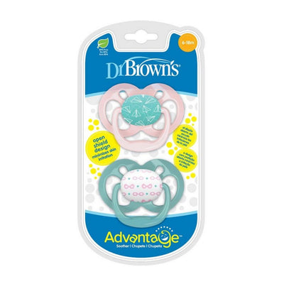 Dr. Brown’s™ Advantage™ Pacifiers, Bulb-Pink & Green-Pack 2 count