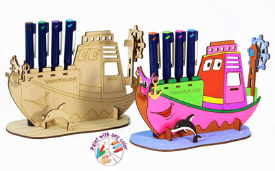 Funvention: Ship - DIY Desk Organizer Pen Stand (3D Coloring Model)