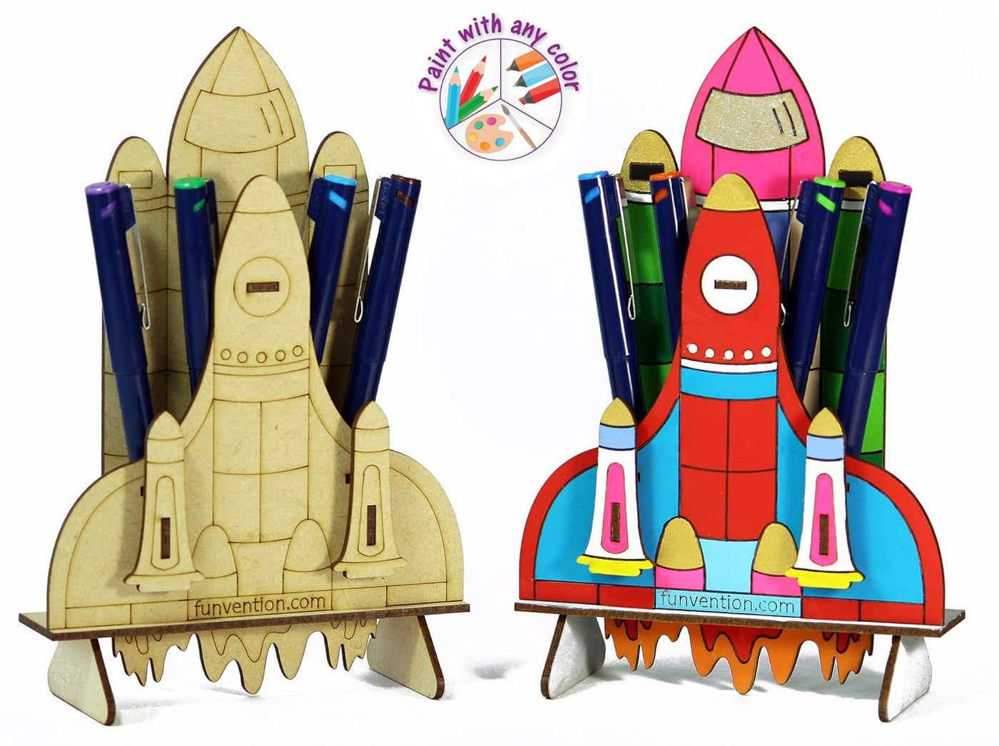 Funvention: Space Shuttle - DIY Desk Organizer Pen Stand (3D Coloring Model)