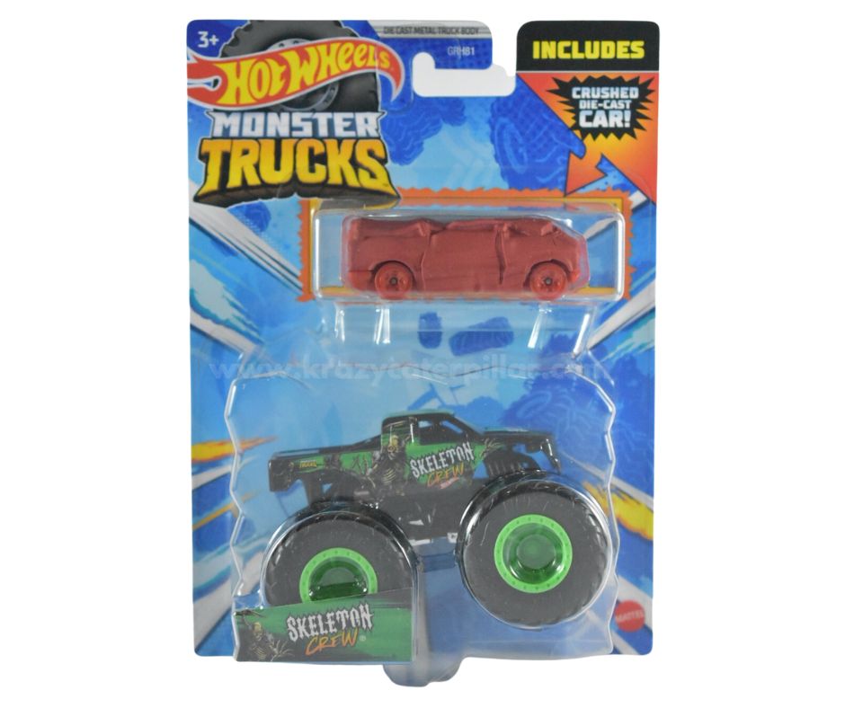 Monster Trucks Skeleton Crew with Crushed Car - 1:64 | Hot Wheels