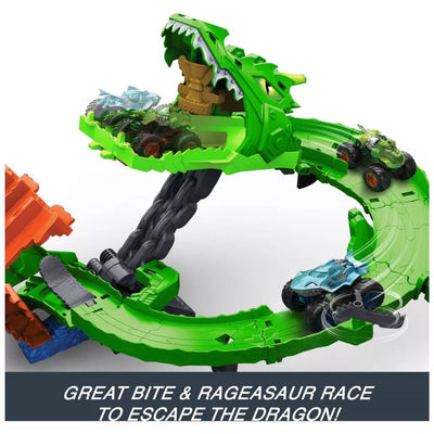 Hot Wheels Monster Trucks Sharks vs Dinos Dragon Destruction Track Set