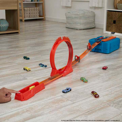 Hot Wheels Track Set And 1 Hot Wheels Car, Fire-themed Track Building Set