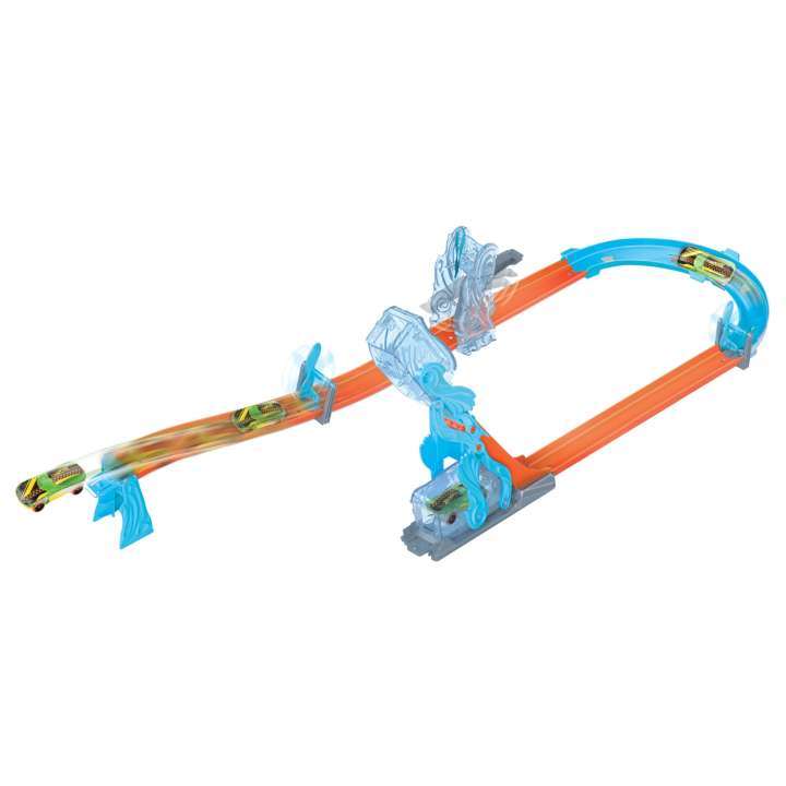 Hot Wheels Track Set, Blue Deluxe Track Builder Pack With Wind theme And 1 Hot Wheels Car