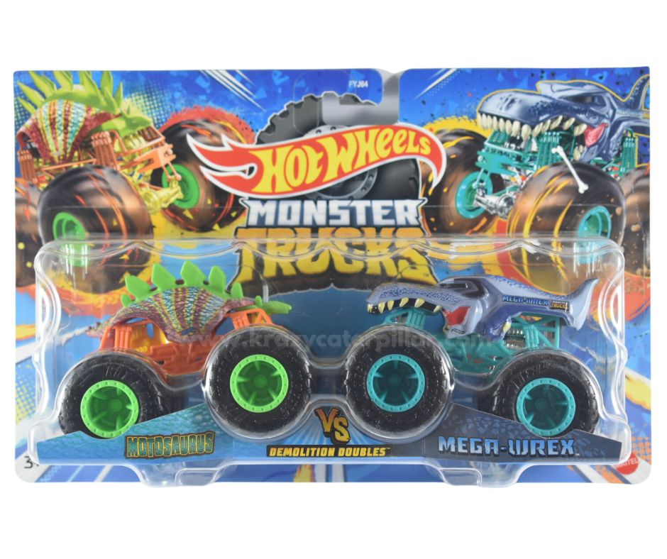 Motosauras Vs. Mega Wrex: Monster Trucks 1:64 Scale Demolition Doubles™ 2-Pack | Hot Wheels®