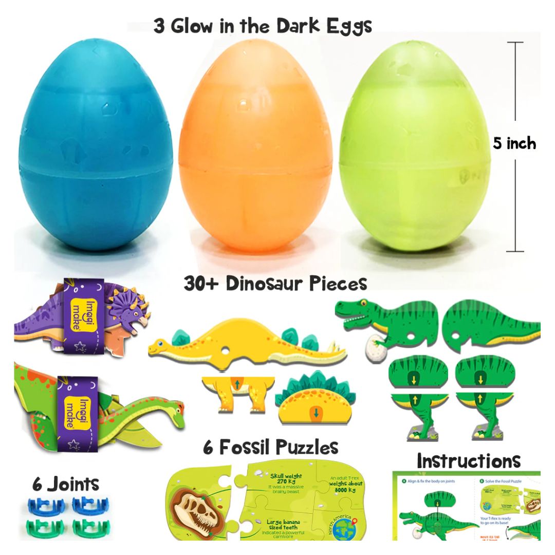 Imagi Make: Dinos & Eggs Glow In The Dark - Set of 3
