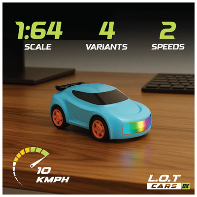 L.O.T  Mini RC Drift Car: Dash - Blue- Tabletop Drifter (Scale: 1:64)