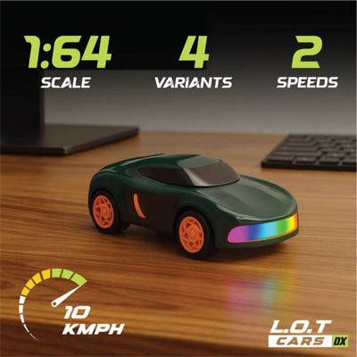 L.O.T  Mini RC Drift Car: Dash - Green- Tabletop Drifter (Scale: 1:64)
